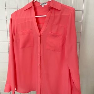 small sheer coral button down shirt